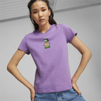 【PUMA】短袖 上衣 運動 休閒 女 流行系列P.Team Fanbase 紫色 歐規(62434750)