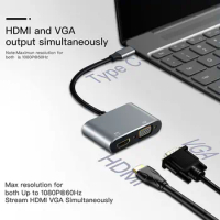 USB C to HDMI VGA Adapter for Monitor, USB Type C to Dual VGA HDMI Splitter Converter
