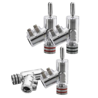 4 Piece 4MM Banana Plugs 45 Degree Angled Banana Connectors Screw Locking Connectors For AV Receiver,Amplifier Speaker Silver