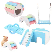 Guinea Pig Ladder Platform 5pcs Interactive Hamster Swing Wheel House Ladder Set Hamster Cage Platform Sensory Toys Small Pet To