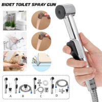 59" Toilet Douche Household Handheld Bathroom Toilet Bidet Shower Head Spray Gun Sprinkler with Toilet Shower Hose Bracket Set
