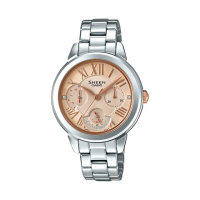 【CASIO 卡西歐】三眼女錶 不鏽鋼錶帶 玫瑰金 防水50米 施華洛世奇水鑽(SHE-3059D-9A)