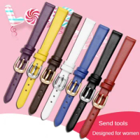 Small Size Leather Strap Fit Julius Olivia Burton Series Women's Flat Straight Mouth Cowhide Watchband 6/8/10/12/13/14/15/16MM