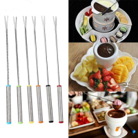 6Pcs/set Stainless Steel Cheese Fondue Forks Chocolate Fork Fruit Cake Dessert Fork Pot Hot BBQ Meat Skewer Kitchen Accessories