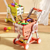 Mini Simulation Shopping Trolley Cart Pretend Play Toy Push Car Toys Shopping Cart Toy Plastic Basket Supermarket Trolley