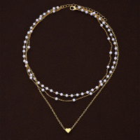 Elegant Pearl Heart Layered Necklace Faux Pearl & Heart Pendant Layered Necklace for Evening Wear Br