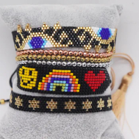 Rice bead bracelet Originality Devil's eye Design Star Rainbow Heart-shaped Hand knitting Bohemia Simple Beaded bracelet set