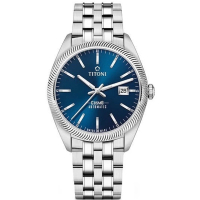 【TITONI 梅花錶】官方授權T1 男 宇宙系列 浪花機械腕錶 藍色面-錶徑41mm-贈高檔6入收藏盒(878S-612)