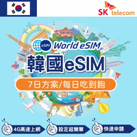 韓國 eSIM 上網卡 7天 吃到飽不降速 4G高速上網 SKT 手機上網 韓國漫游旅游卡 日商公司品質保證