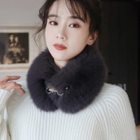 Women Faux Fox Fur Collar Shawl Furry Fur Collar For Winter Coat Hood Fake Fur Scarf Coat Fur Collar Scarves With Fixed Buckle