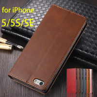 Magnetic Attraction Cover Leather Case for Apple iPhone 5 5s / SE (2016) Flip Case Card Holder Holster Wallet Case Fundas Coque