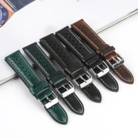 Genuine Leather Handmade Watch Band 18mm 19mm 20mm 21mm Oil Wax Cowhide Waterproof Porous Breathable Watch Strap Replacement