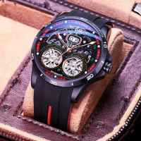 AILANG Automatic Watch Men's Fashion Double Flywheel Mechanical Watch Silicone Strap Outdoor Sports Men Watch Relogio Masculino
