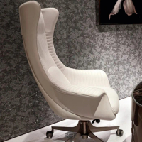 Large class chair with high backrest, white cowhide adjustable office chair, villa boss chair