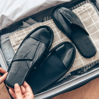 簡易便攜式旅游旅行皮拖鞋不可折疊送收納袋男女出差超輕超薄隨身