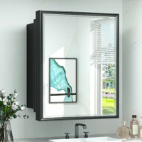 Bathroom cabinet, 24x30 embedded bathroom vanity mirror, black metal frame surface wall mounted, modern bathroom cabinet