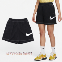 Nike 短褲 NSW Swoosh 女款 黑 白 高腰 工裝 多口袋 縫線 大勾 透氣 尼龍 休閒 DM6753-010