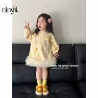 In Stock Design Sense Casual Versatile Lemon Girl's Sweatshirt Dress Spring Autumn Fashionable Baby 