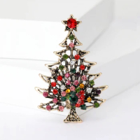 Beaut&amp;Berry Luxurious Retro Rhinestone Christmas Tree Brooch Unisex Design Plant Pin Office Party Casual Accessory Gift