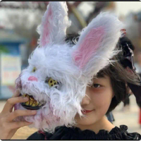 Promo Hellowen COSPLAY halloween toko raden topeng kelinci menakutkan dengan bulu menan dan lembut m