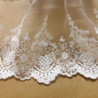 new 10yards 18cm refinement flower cotton embroidery lace in white color lovely wave cotton cluny lace trim ribbon