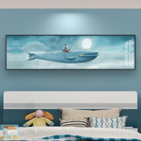 藍色鯨魚兒童房間裝飾畫北歐卡通動物男孩女孩臥室小清新床頭掛畫
