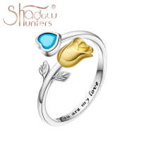 SHADOWHUNTERS Authentic 925 Sterling Silver Adjustable Gold Color Rose Ring With Crystal Heart For Women Jewelry You Are My Love