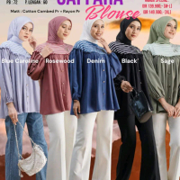Saffa Blouse Katana - Pilihan Warna Blue Caroline, Rosewood, Denim, Black, Sage - Bahan Cotton Combe