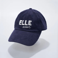 【ELLE ACTIVE】男女款 經典繡花LOGO條絨棒球帽-深藍色(EA24A2FH003#39)