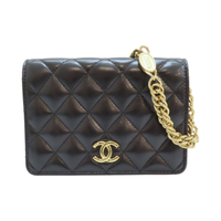 【二手名牌BRAND OFF】CHANEL 香奈兒 黑色 羊皮 WOC 山茶花調節釦 單肩包 金扣