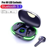 Pro80 TWS Fone Bluetooth 5.3 Earphones Wireless Earbuds HiFi Sound Headset LED Display Wireless Headphones with Mic for Phone
