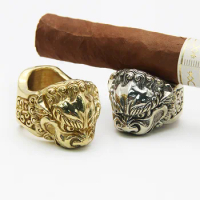 Vintage Lion Head Finger cigar holder Ring Metal personality Men Smoking Gadget cigarette Accessories birthday creativity Gift