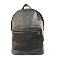 【COACH】CHARTER 經典男款 SIGNATURE PVC帆布特大款後背包(黑拚暗黑/贈原廠紙袋母親節送禮)