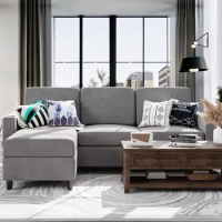 Shintenchi Sectional Sofa Sofa, Modern Linen L Shape Sofa 3 Seater Sectional Sofa with Reversible Recliner