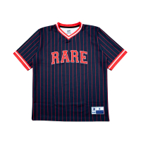 RARE, STRIPE BASEBALL JERSEY / NAVY & RED