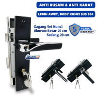 Handle kunci pintu rumah gagang pintu 1 set lengkap handle pintu 25 cm warna hitam list chrome