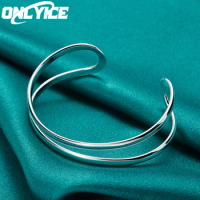 Hot 925 Sterling Silver Simple Double Line Bangle For Women Man Adjustable Bracelet Fashion Charm Party Wedding Jewelry Gifts