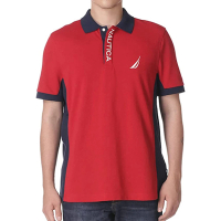 【NAUTICA】2023男時尚棉質彈性針織紅黑色塊短袖Polo衫-網(預購)