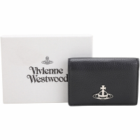 Vivienne Westwood 星球標誌荔紋皮革對折卡片夾/證件夾(黑色)