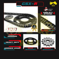 GSX-R / GSX-S150 [SUZUKI] 428 SPOCKET DEPAN BELAKANG WARNA HITAM BLACK SEKALI RANTAI HITAM -  SET KO