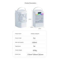 Portable Air Conditioner Fan Evaporative Air Cooler Air Conditioner Humidifier with 3 Speed 7 Color for Room Camping