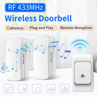 RF 433MHz Wireless Doorbell House Chime Kit 100M Long Distance 38 Ringtones Door Bell EU US Plug Receiver Button Remote Control