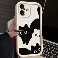 Sarung Telefon, Untuk iPhone 16 Plus, Corak Kucing Hitam Comel, Sarung Gel Silika Kalis Kejutan bts