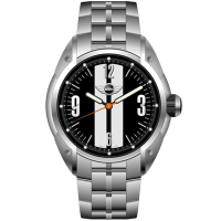 MINI Swiss Watches 石英錶 45mm 黑底白條錶面 不銹鋼錶帶