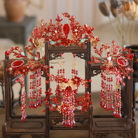 新娘頭飾新款紅色中式結婚禮秀禾服龍鳳褂精致古裝發飾鈺霏