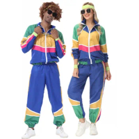Halloween Cosplay Hippie Couples Costume Set Women Male Retro 60s 70s Hippie Rock Disco Outfits Carnival Purim Fancy Party Dress