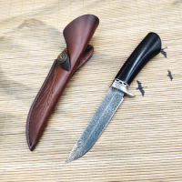 Laser Feather Pattern 9cr18mov Fixed Blade Knife Ebony Handle Hunting EDC Camping Self Defense Survival Outdoor Tool