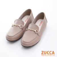 ZUCCA-環釦金屬皮革平底鞋-駝-z6902lc