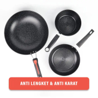 Panci Wajan Set 3Pcs Wajan Penggorengan Set Anti Lengket Kitchenware Pasti Ori