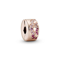 คลิปล๊อค Fan Pandora Rose clip ประดับด้วยเพชร CZ สีทับทิมชมพู